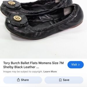 Tory Burch Black Leather Flats with Gold Logo